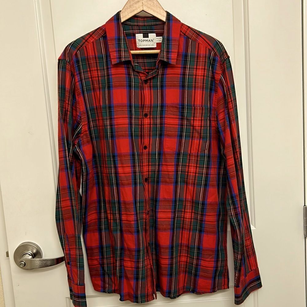 TOPMAN men’s‎ plaid button down shirt size XL BIN M